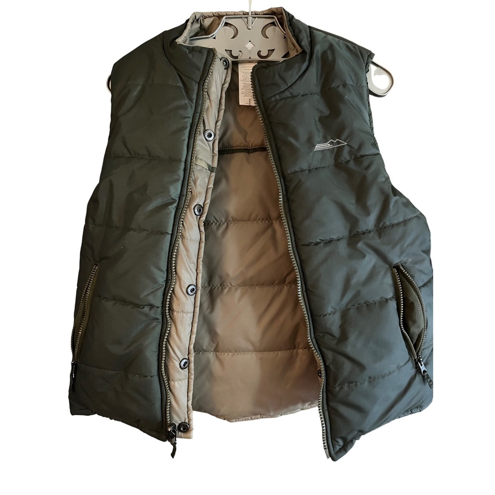 Puffer Vest Womens Medium Olive‎ Green Sleeveless Padded Full Zip Lightweight